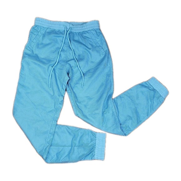 Criminal Damage Fish Net Rave Joggers Small Sweat Pants Blue Festival Streetwear - Picture 1 of 10
